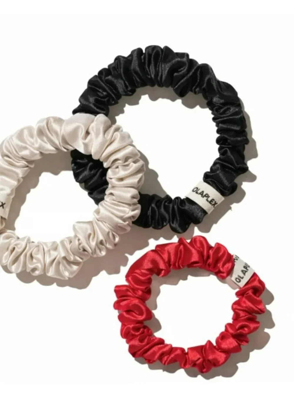 Olaplex Set of 3 Satin Scrunchies — Black, Red, Cream BRAND NEW